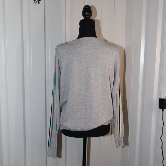 Repeat Womens Lightweight Sweater Gray Striped Sleeve Size 44/XL Sporty Casual - Picture 3 of 9